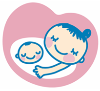 母親が赤ちゃんを抱くハート型のイラスト