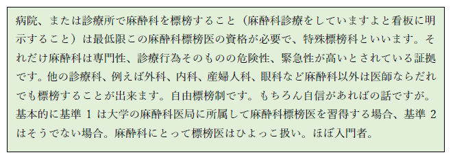 麻酔科標榜医の資格要件を説明する文章