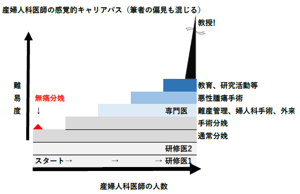 産婦人科医師の感覚的キャリアパスを示す図