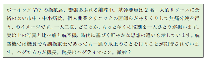 パイロットにたとえた中小病院の産婦人科医についての説明文
