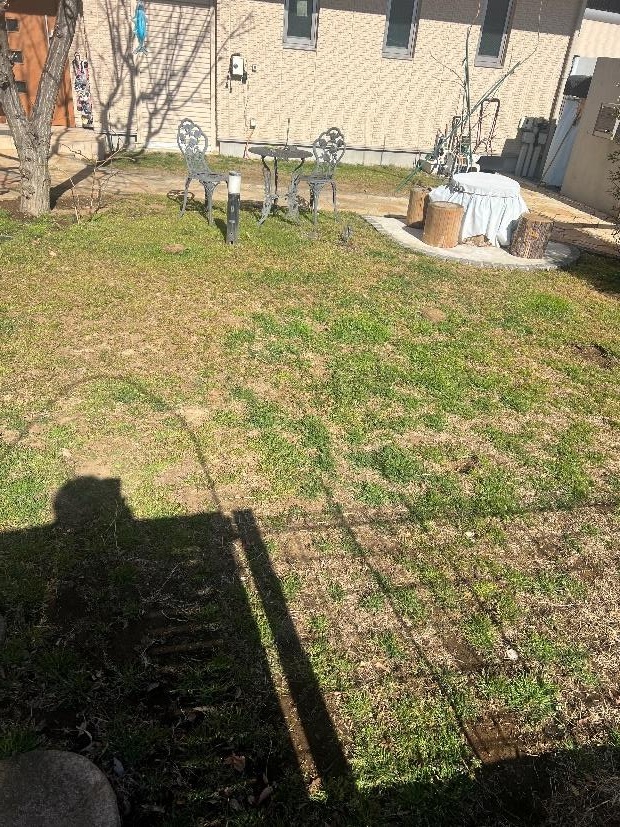 改良前の、雑草がまばらに生えた某院長宅庭の写真
