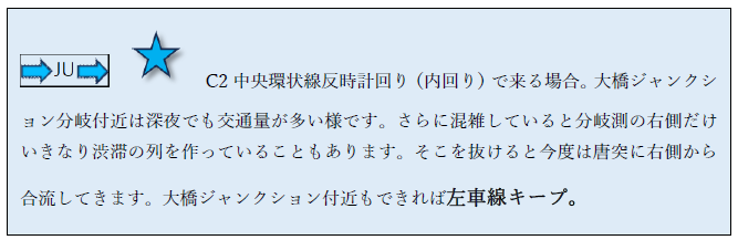C2中央環状線内回りと大橋ジャンクション付近についての説明文