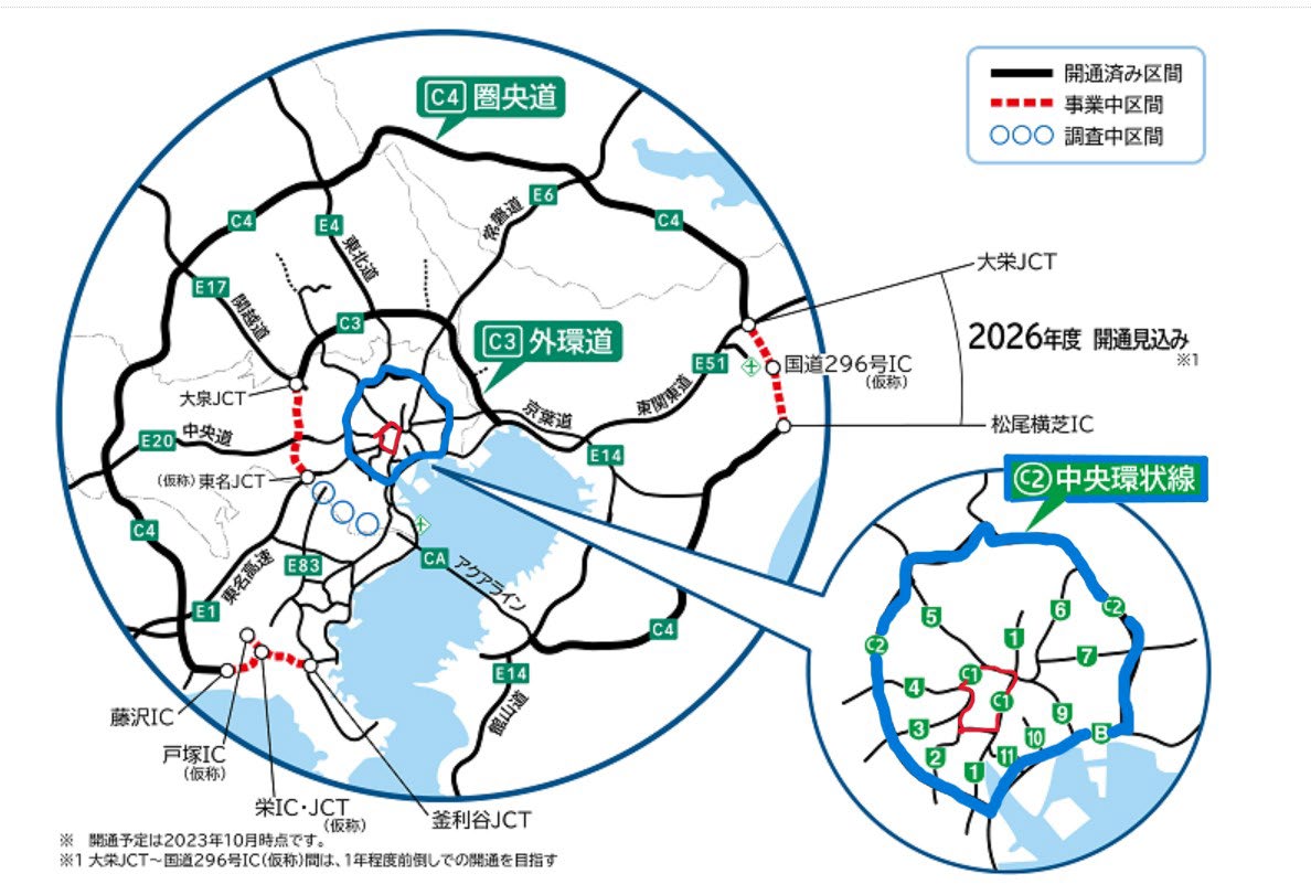 首都高速道路の環状線ルートを示す地図