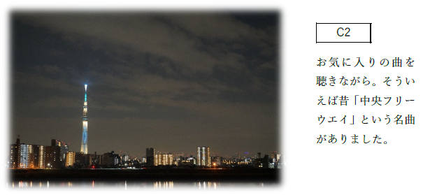夜に見える東京スカイツリーの風景