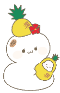 パイナップルを乗せたモチコのキャラクターイラスト