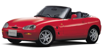 赤いスズキ・カプチーノのオープンカー