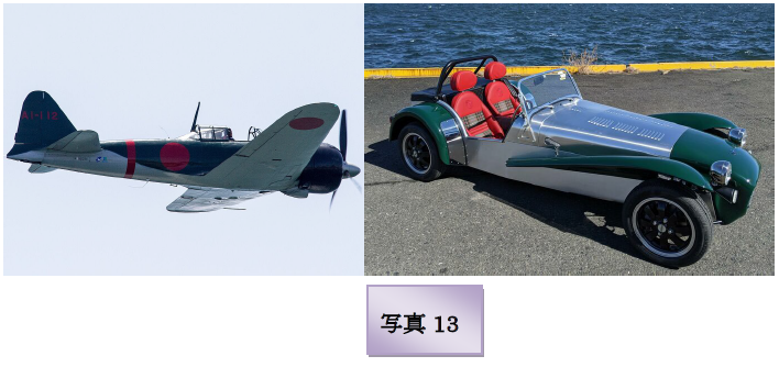 「写真13」とラベル付けされたヴィンテージ戦闘機とレースカーの写真